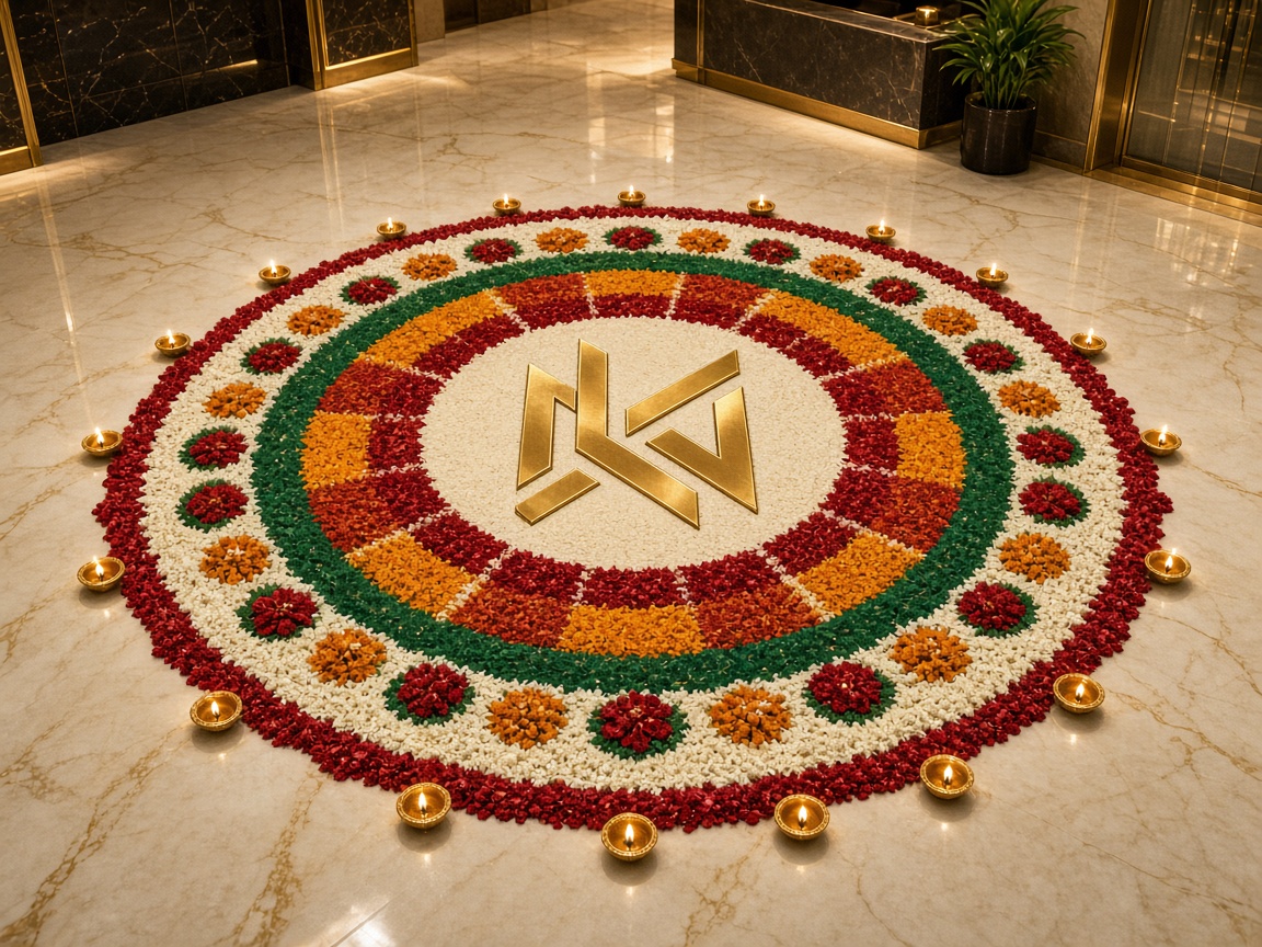 Client logo rendered as rangoli